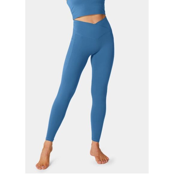 Halara Softlyzero Crossover Pocket Plain Leggings Sz Medium Womens Blue Full Len - Picture 1 of 9